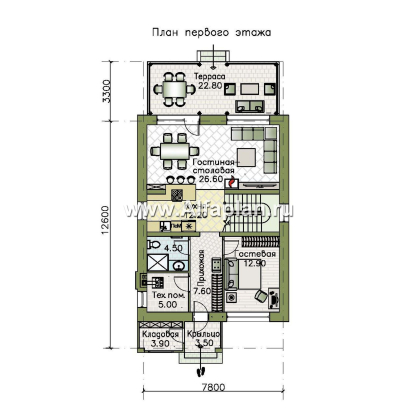 Проекты домов Альфаплан - "Генезис" - проект дома, 2 этажа, с террасой в стиле Райта - превью плана проекта №1