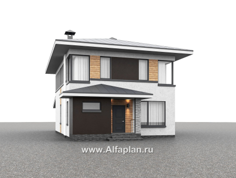 Проекты домов Альфаплан - "Генезис" - проект дома, 2 этажа, с террасой в стиле Райта - превью дополнительного изображения №1