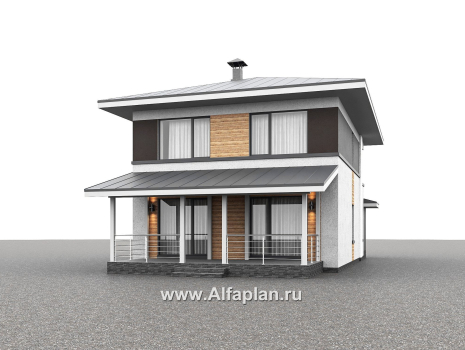 Проекты домов Альфаплан - "Генезис" - проект дома, 2 этажа, с террасой в стиле Райта - превью дополнительного изображения №2