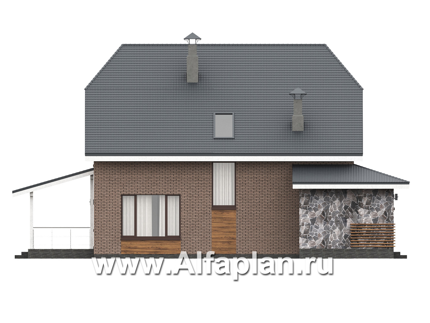 «Династия» - проект дома с мансардой, с террасой, мастер спальня - фасад дома