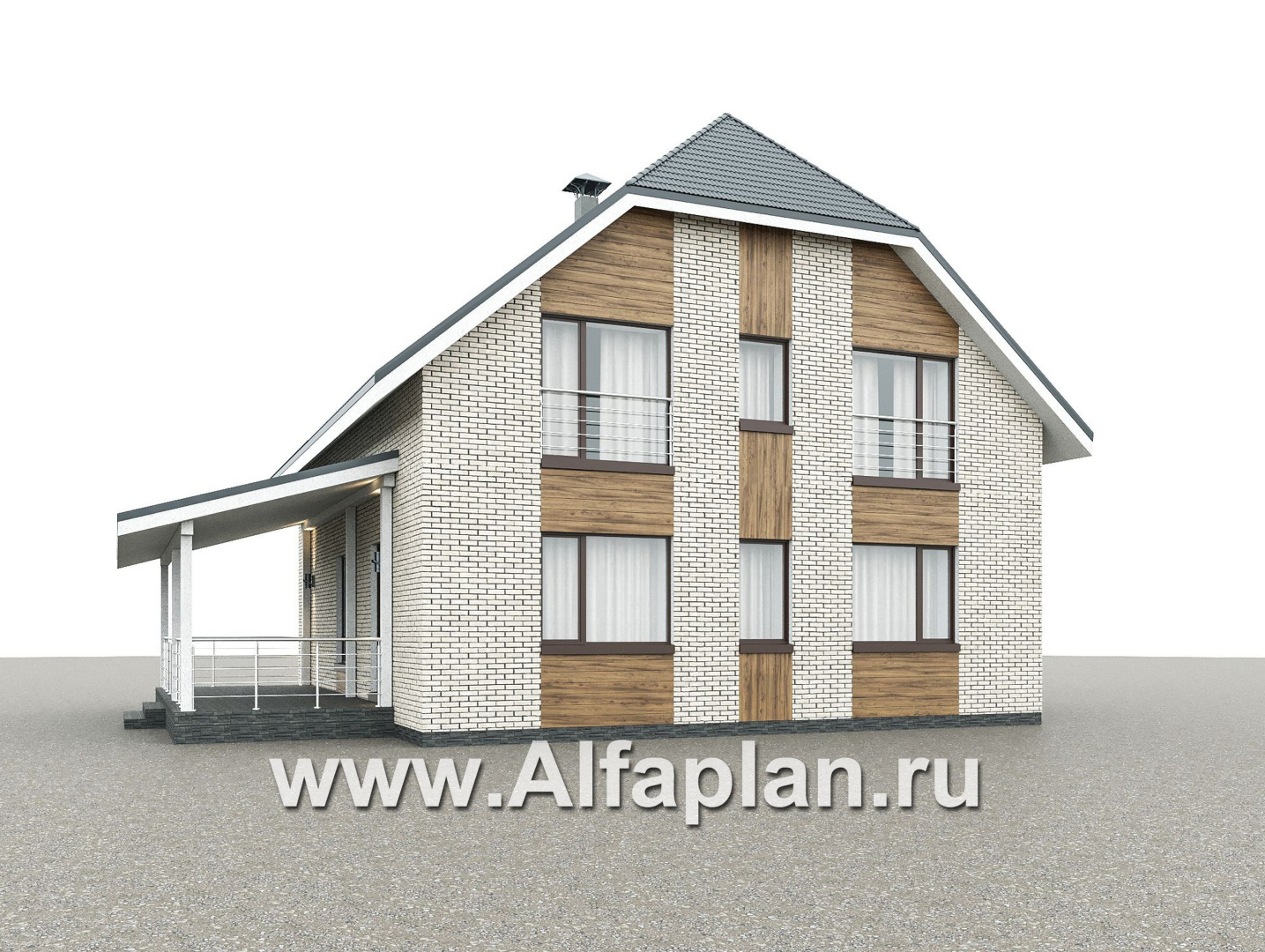 Проекты домов Альфаплан - "Династия" - проект дома с мансардой, с террасой сбоку, мастер спальня  - дополнительное изображение №2