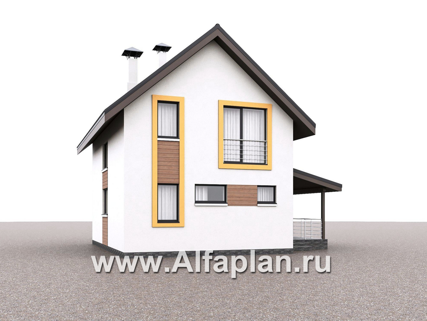 Проекты домов Альфаплан - "Викинг" - проект дома, 2 этажа, с сауной и с террасой сбоку, в скандинавском стиле - дополнительное изображение №1