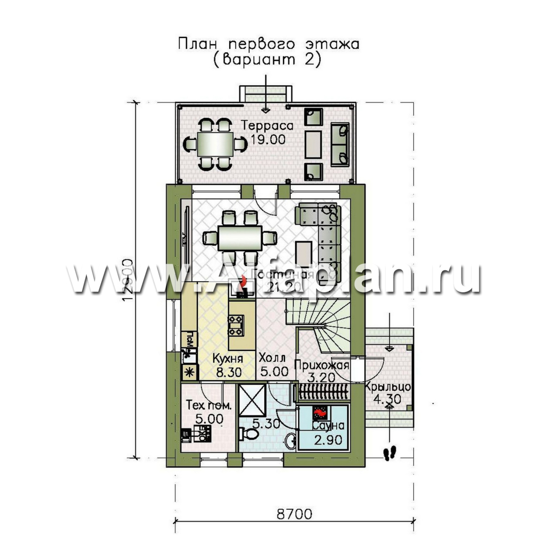 Проекты домов Альфаплан - "Викинг" - проект дома, 2 этажа, с сауной и с террасой, в скандинавском стиле - изображение плана проекта №2