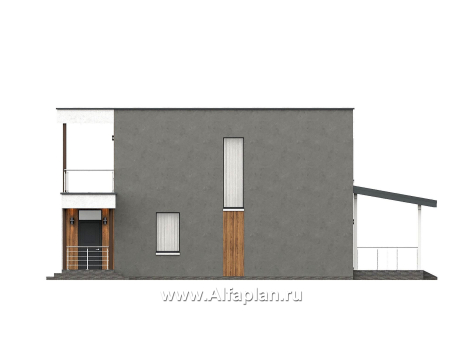 Проекты домов Альфаплан - "Викинг" - проект дома, 2 этажа, с сауной и с террасой, в стиле хай-тек - превью фасада №2