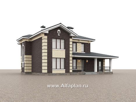 «Репутация» - красивый проект двухэтажного дома из газобетона, планировка с эркером и сауной, в английском стиле - превью дополнительного изображения №3