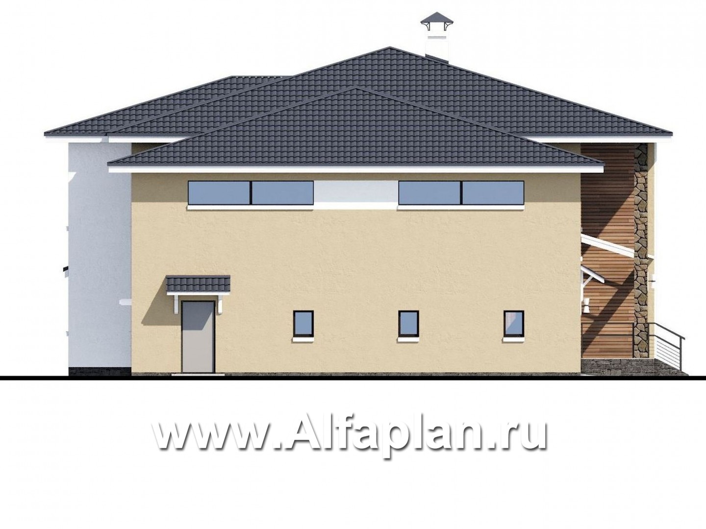 Проекты домов Альфаплан - «Семь звезд» — современный особняк с большим гаражом и биллиардной - изображение фасада №3