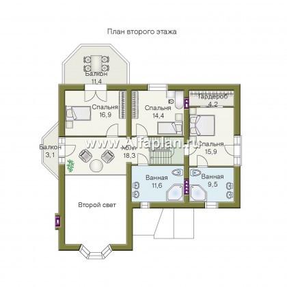 Проекты домов Альфаплан - «Вернигероде» - загородный дом с мансардой - превью плана проекта №2