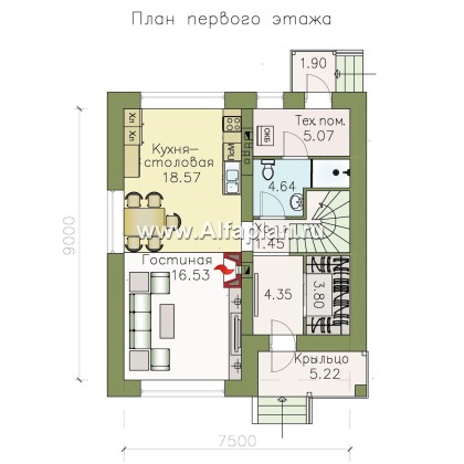 Проекты домов Альфаплан - Кирпичный дом «Серебро» для небольшой семьи - превью плана проекта №1