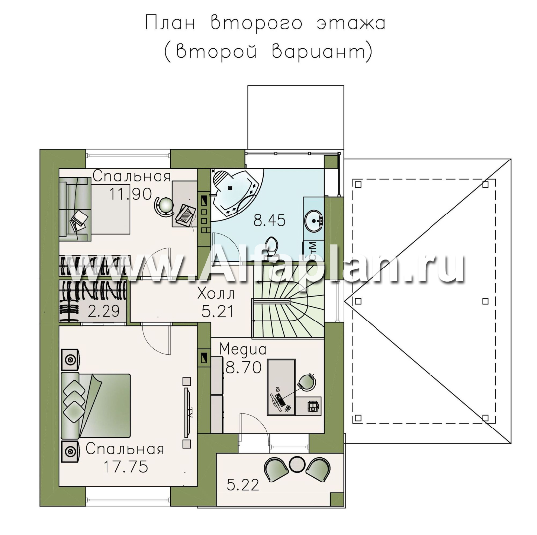 Проекты домов Альфаплан - Кирпичный дом «Серебро» с навесом для машины - изображение плана проекта №3