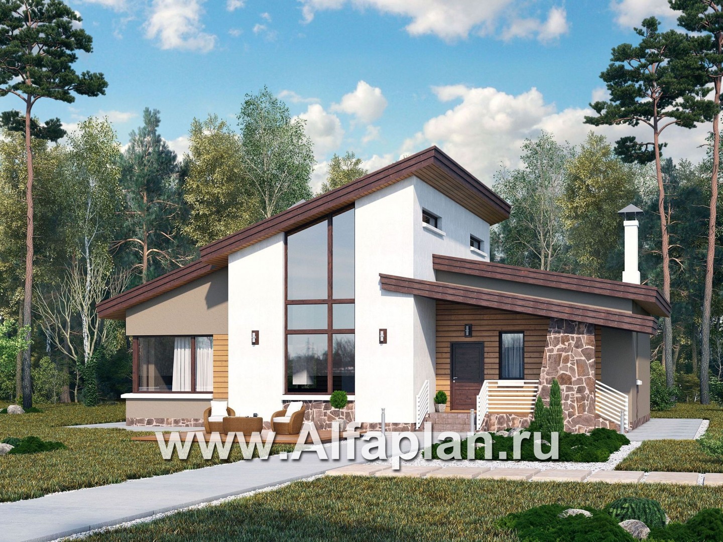 Проекты домов Альфаплан - «Каприкорн» - комфортабельный коттедж с бильярдной - основное изображение