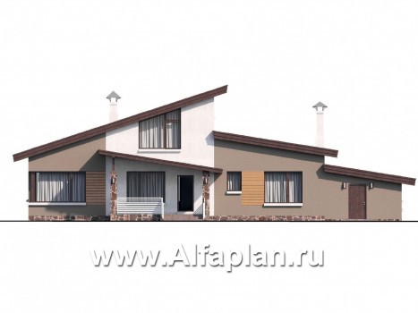 Проекты домов Альфаплан - «Каприкорн» - комфортабельный коттедж с мансардой и гаражом - превью фасада №4