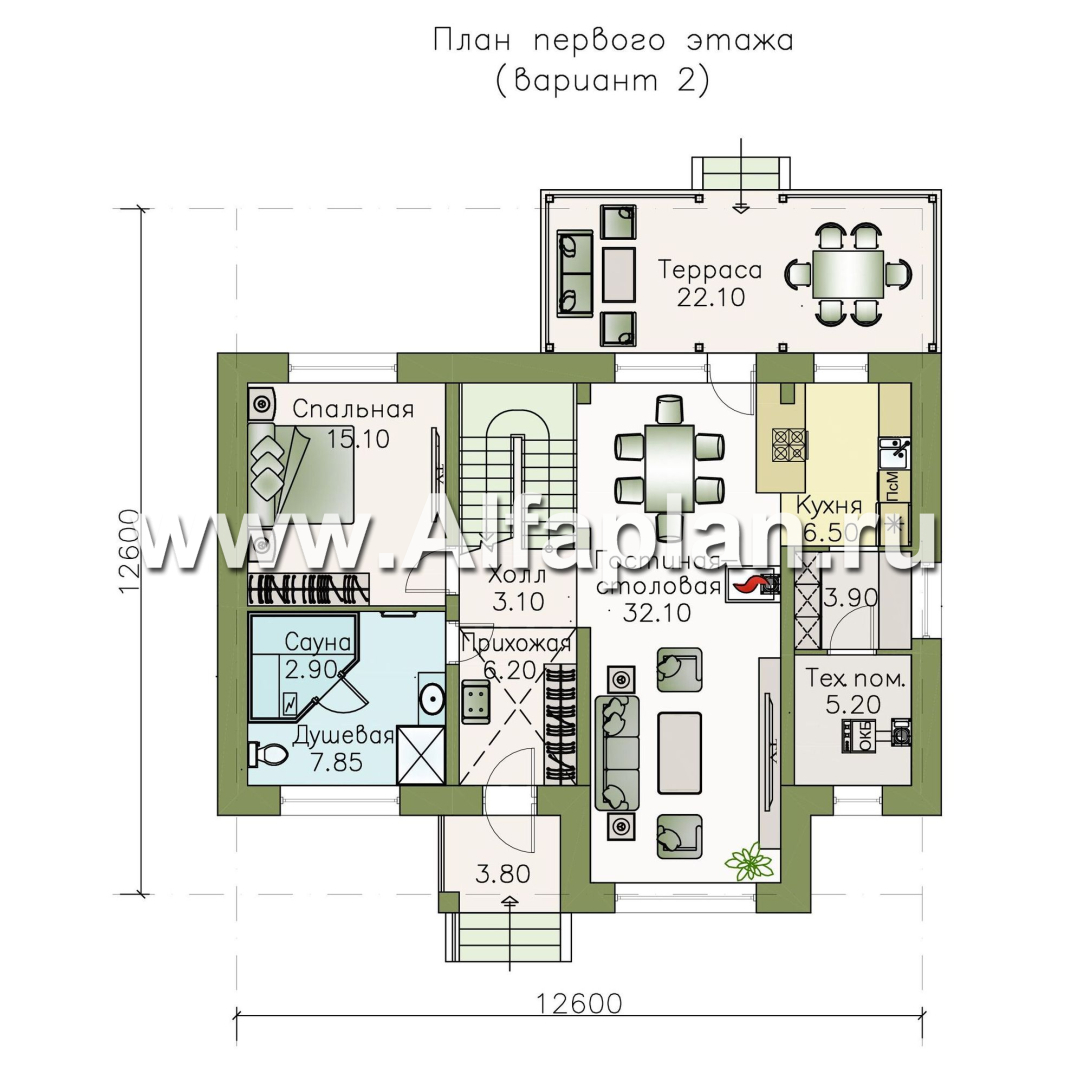 Проекты домов Альфаплан - «Кассиопея» - комфортабельный мансардный дом с рациональной планировкой - план проекта №2