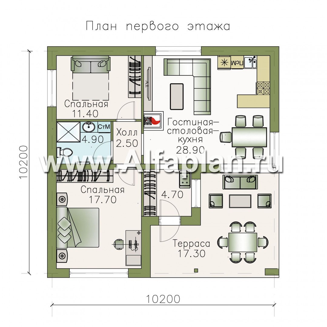 Проекты домов Альфаплан - «Сислей» - современный одноэтажный дом - план проекта №1