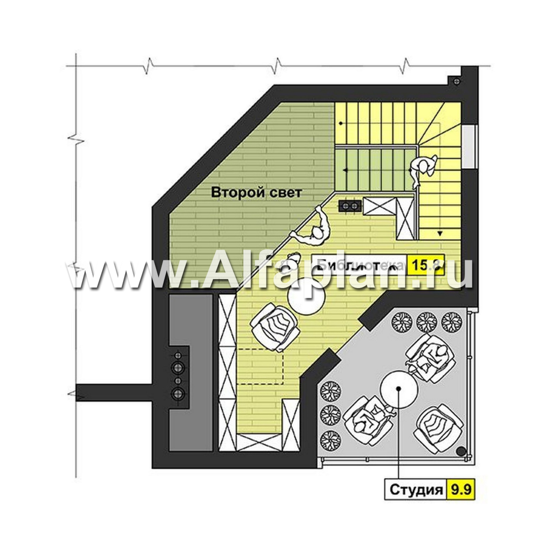 Проекты домов Альфаплан - Оригинальный коттедж с угловым входом - план проекта №3