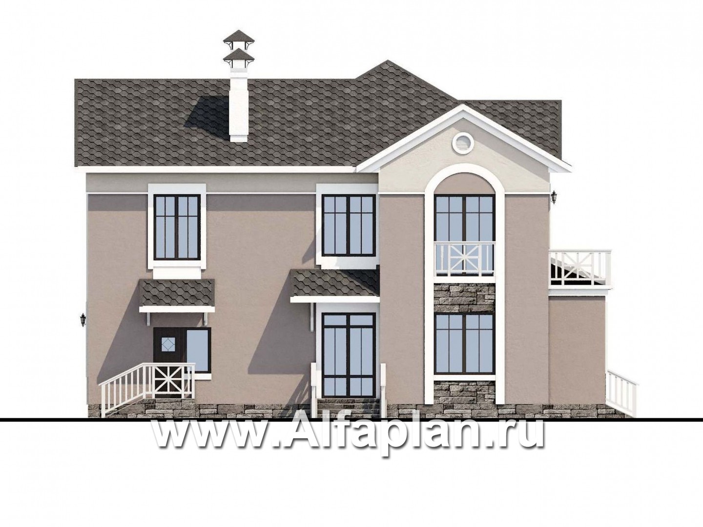 Проекты домов Альфаплан - «Голицын»- изящный коттедж с двусветной гостиной - изображение фасада №4
