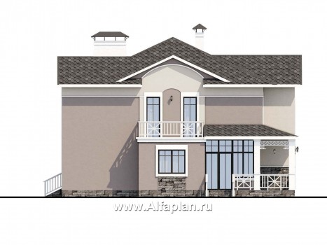 «Голицын» - проект двухэтажного дома, планировка с двусветной гостиной, угловая терраса с панорамным остеклением - превью фасада дома