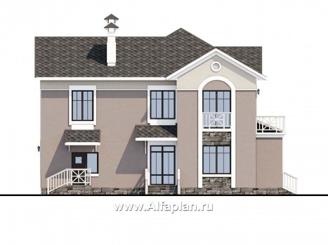 «Голицын» - проект двухэтажного дома, планировка с двусветной гостиной, угловая терраса с панорамным остеклением - превью фасада дома