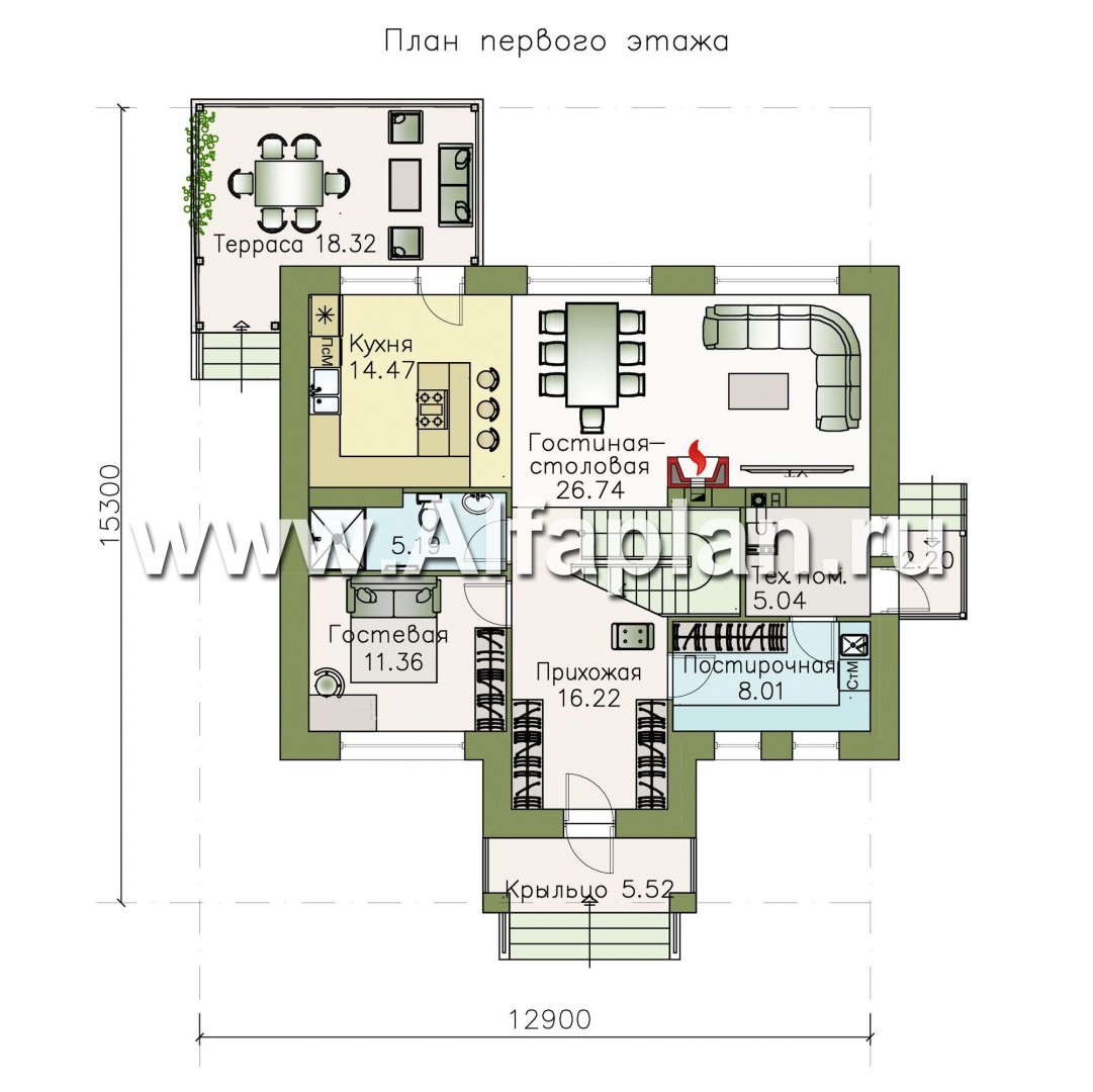 Проекты домов Альфаплан - «Галс» - двухэтажный коттедж со вторым светом - изображение плана проекта №1