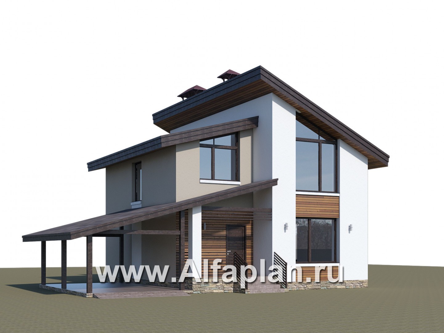 Проекты домов Альфаплан - «Оптима» - стильный небольшой дом с гаражом-навесом - дополнительное изображение №1