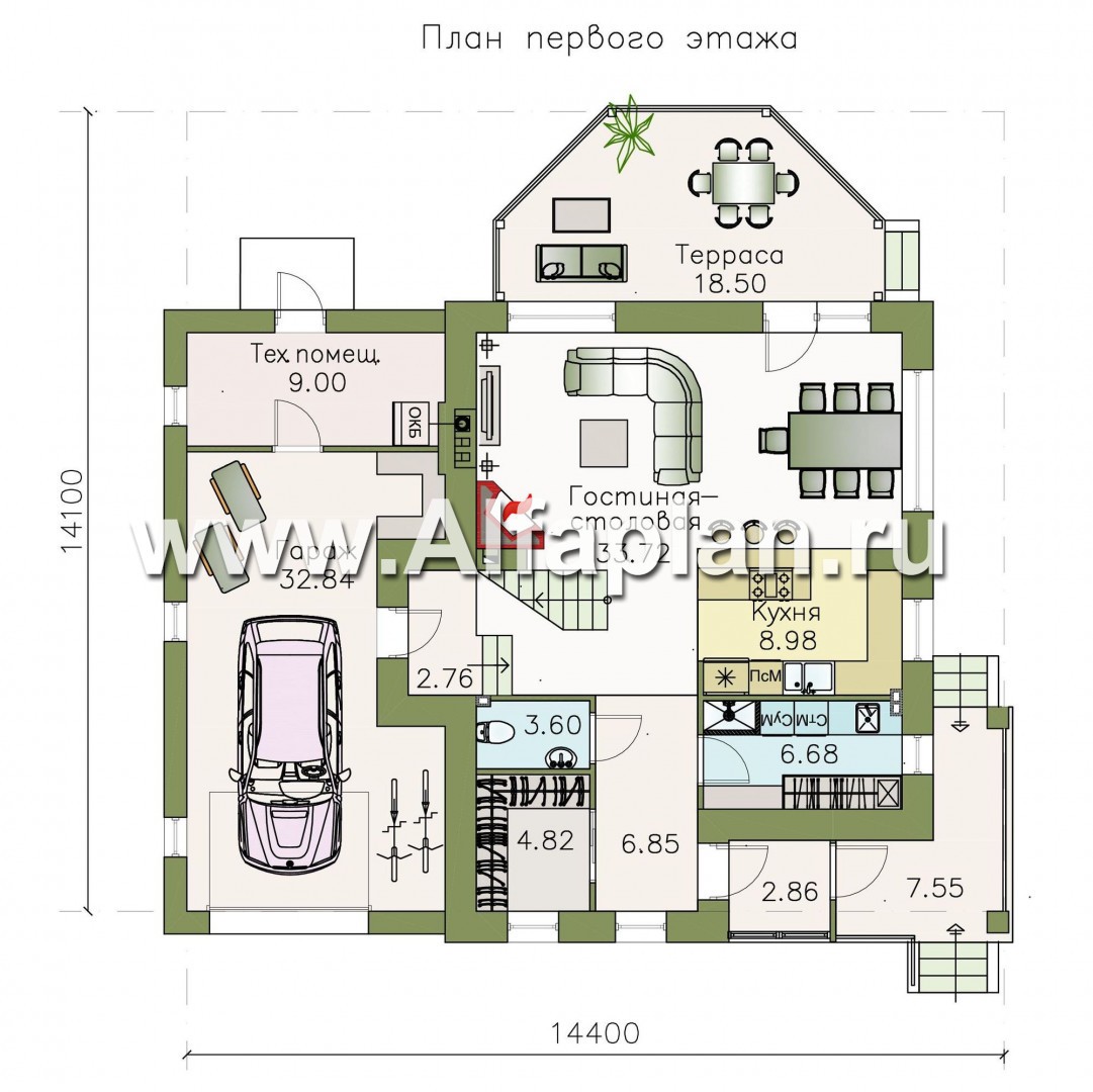 Проекты домов Альфаплан - «Фея сирени» - изящный дом с гаражом - изображение плана проекта №1