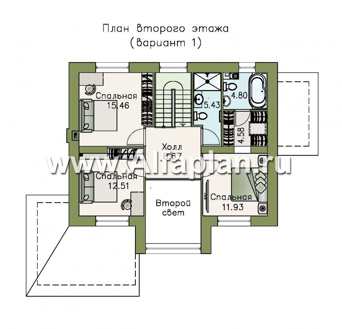 Проекты домов Альфаплан - «Регата» - комфортный дом с двускатной крышей - план проекта №2