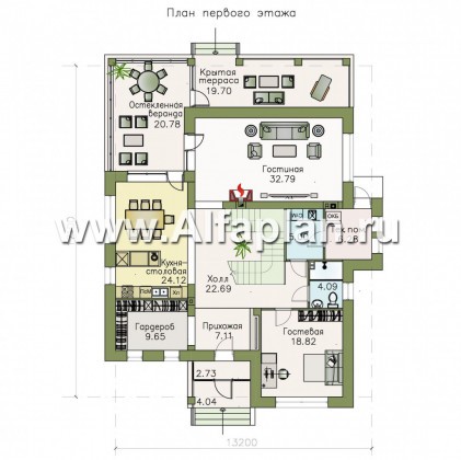 Проекты домов Альфаплан - «Орлов» - классический комфортабельный коттедж - превью плана проекта №1
