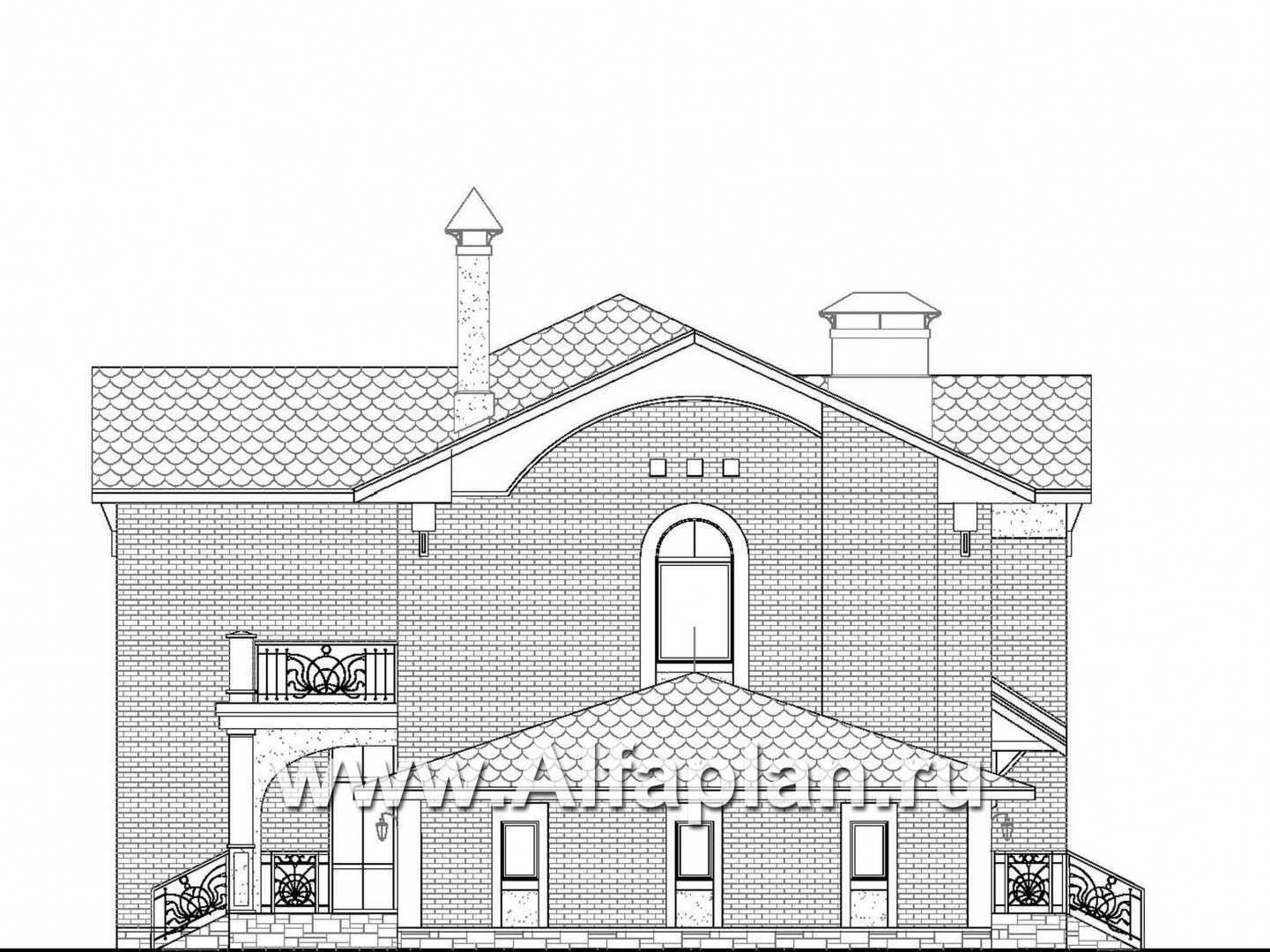 Проекты домов Альфаплан - «Голицын»- коттедж с двусветной гостиной и гаражом на два автомобиля - изображение фасада №2