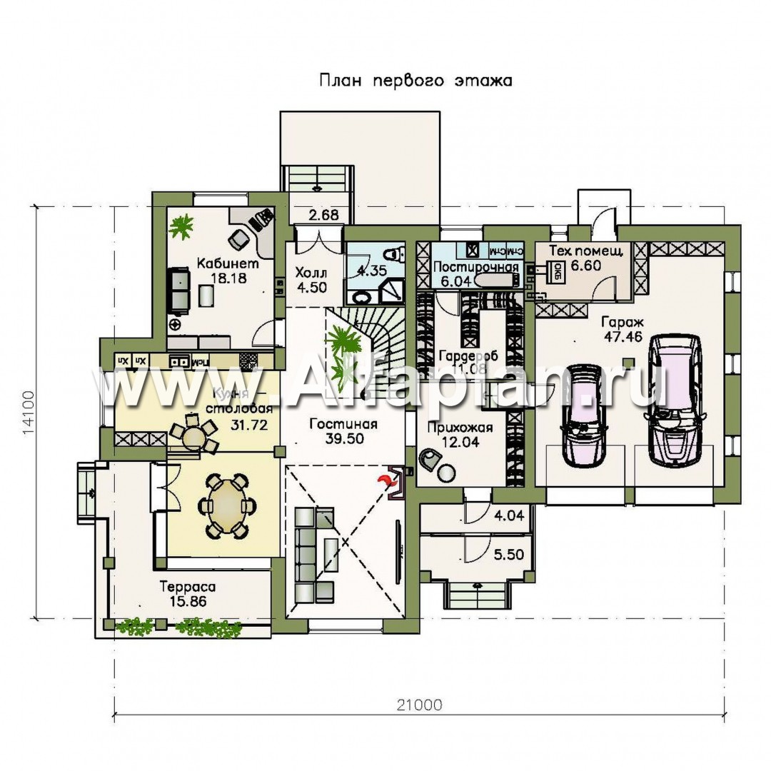 Проекты домов Альфаплан - «Голицын»- коттедж с двусветной гостиной и гаражом на два автомобиля - изображение плана проекта №1