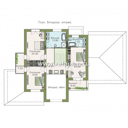 Проекты домов Альфаплан - «Голицын»- особняк с гаражом на два автомобиля - превью плана проекта №2