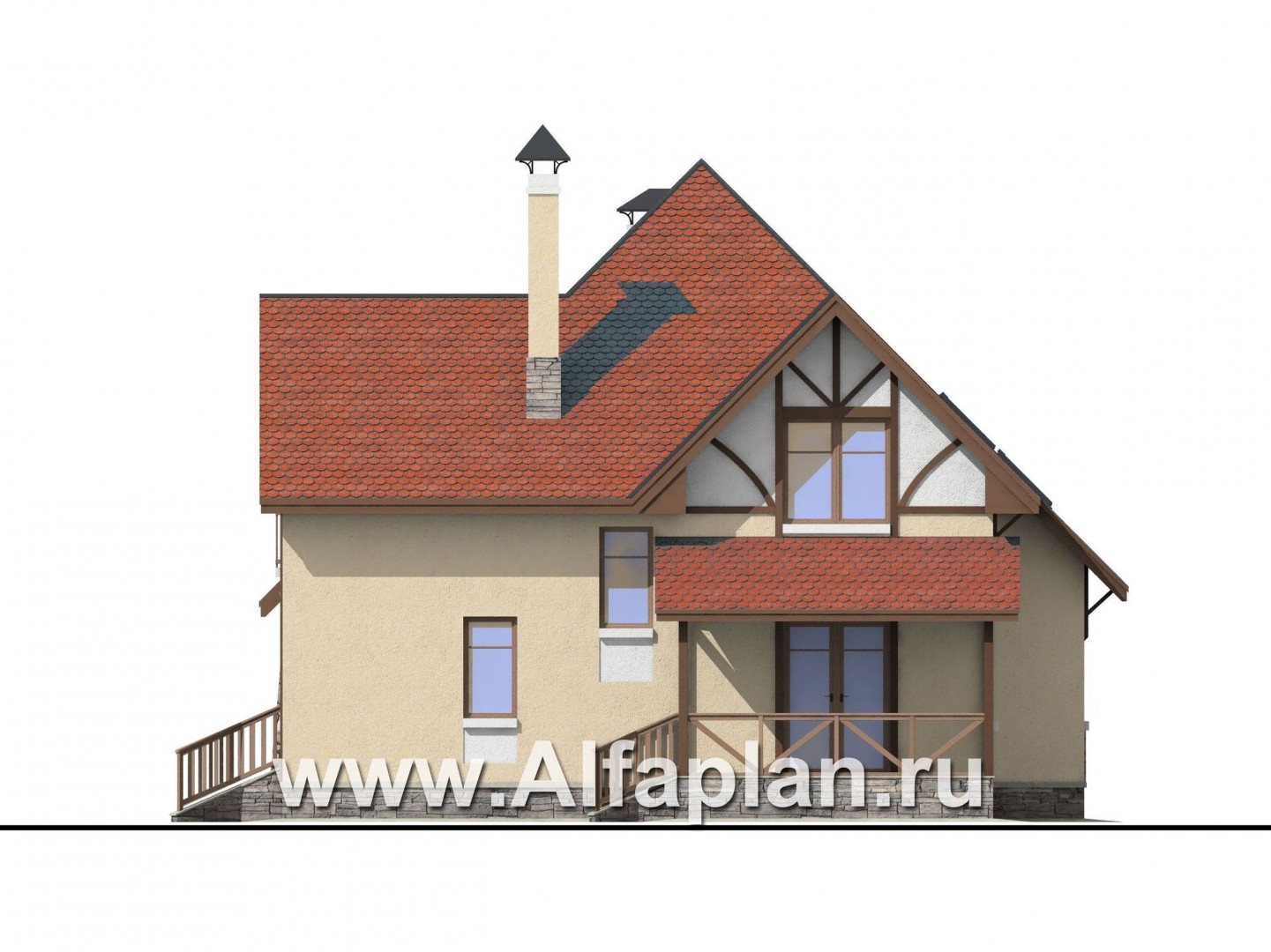 Проекты домов Альфаплан - «Зонненхаус» - коттедж  с солнечной гостиной - изображение фасада №4