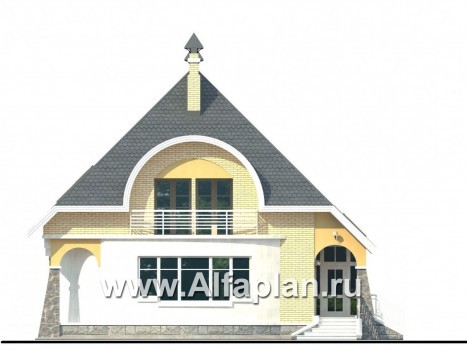 Проекты домов Альфаплан - «Свой остров» - коттедж с полукруглой гостиной и мансардными окнами - превью фасада №1