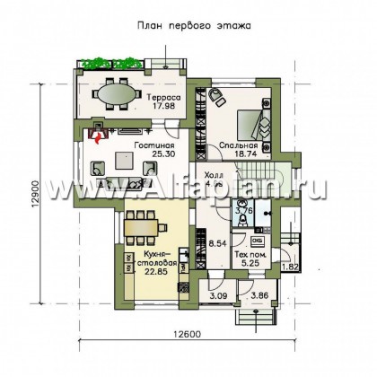 Проекты домов Альфаплан - «Северная корона» - двуxэтажный коттедж с элементами стиля модерн - превью плана проекта №1