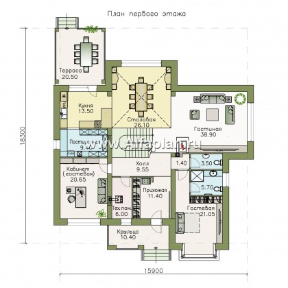 Проекты домов Альфаплан - «Висла» — особняк с двусветной столовой - превью плана проекта №1