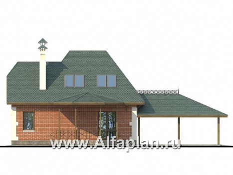 Проекты домов Альфаплан - «Летний вечер» - небольшой коттедж с нaвесом для машин - превью фасада №4