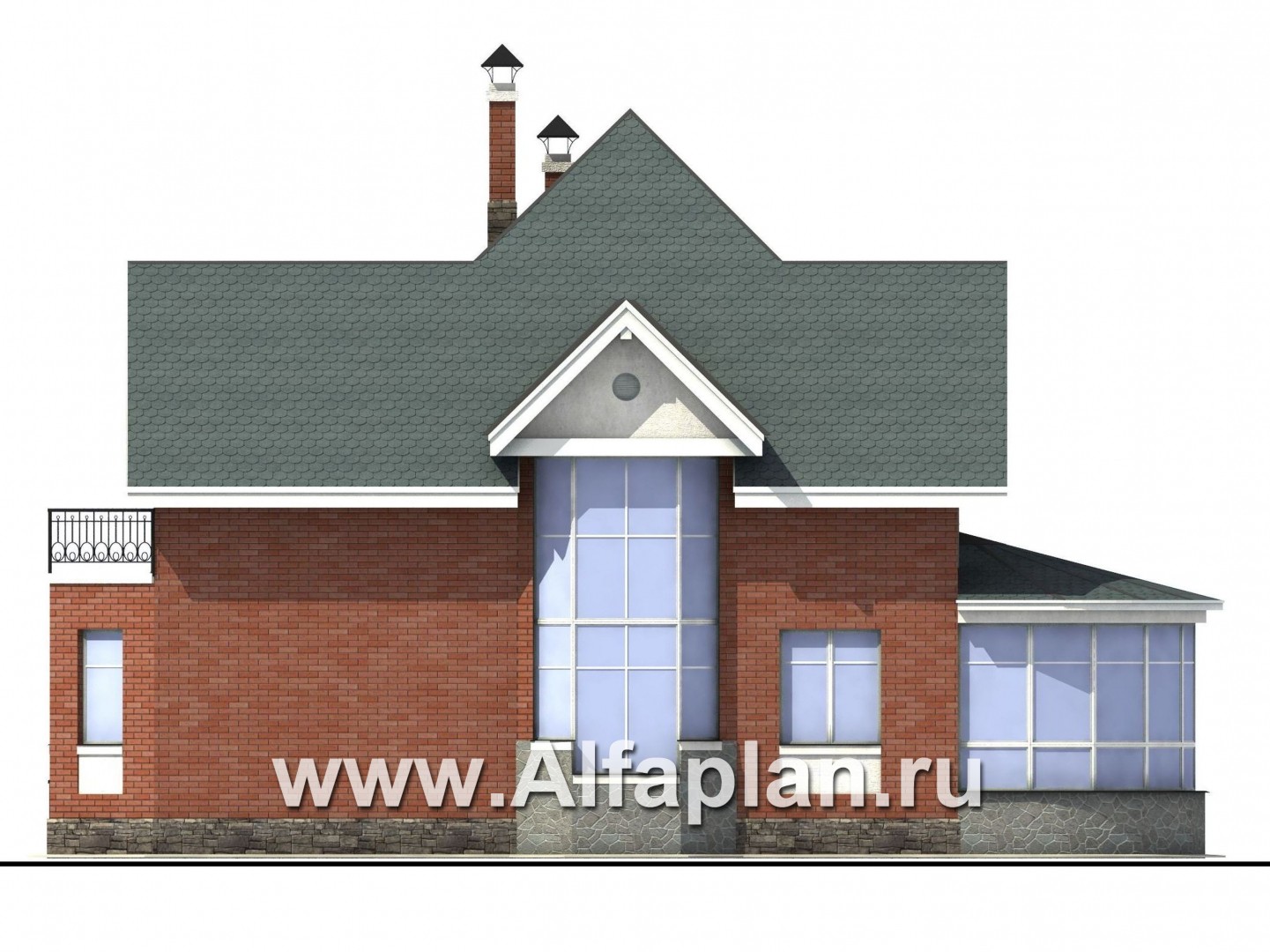 Проекты домов Альфаплан - «Романтика» - проект загородного дома с полукруглой верандой - изображение фасада №2