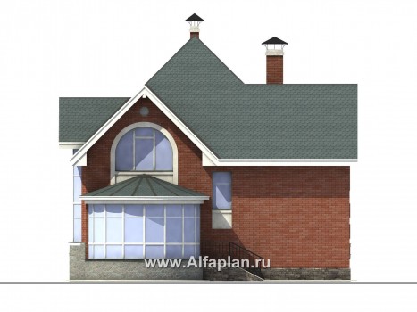 Проекты домов Альфаплан - «Романтика» - проект загородного дома с полукруглой верандой - превью фасада №4