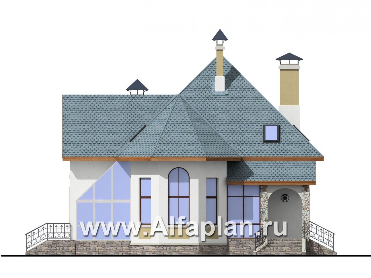 Проекты домов Альфаплан - Загородный дом с террасой-барбекю и зимним садом - изображение фасада №1