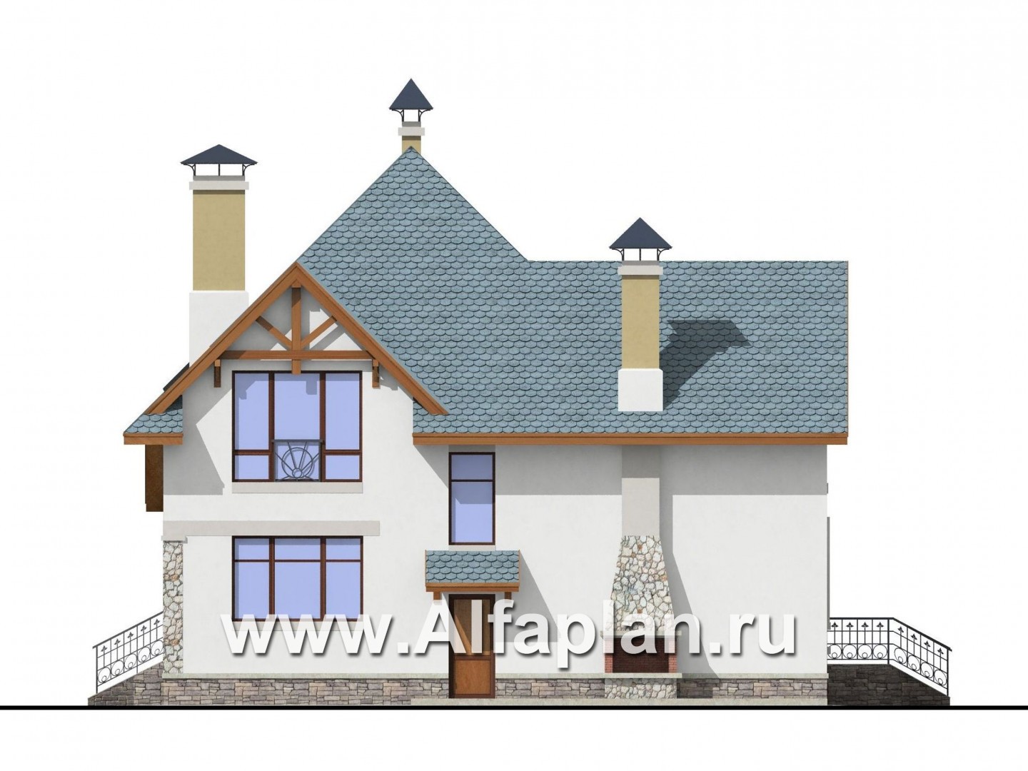 Проекты домов Альфаплан - Загородный дом с террасой-барбекю и зимним садом - изображение фасада №4