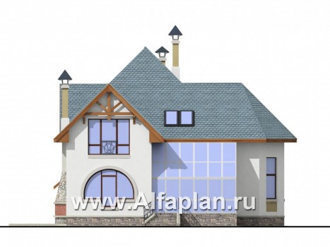 Проекты домов Альфаплан - Загородный дом с террасой-барбекю и зимним садом - превью фасада №3