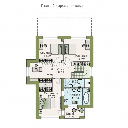 «Ирида» - проект двухэтажного дома с балконом и с террасой, планировка с кабинетом на 1 эт, в современном стиле Акварель - превью план дома