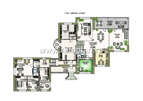 Проекты домов Альфаплан - Эксклюзивный проект виллы со вспомогательным домом и гаражом - превью плана проекта №2