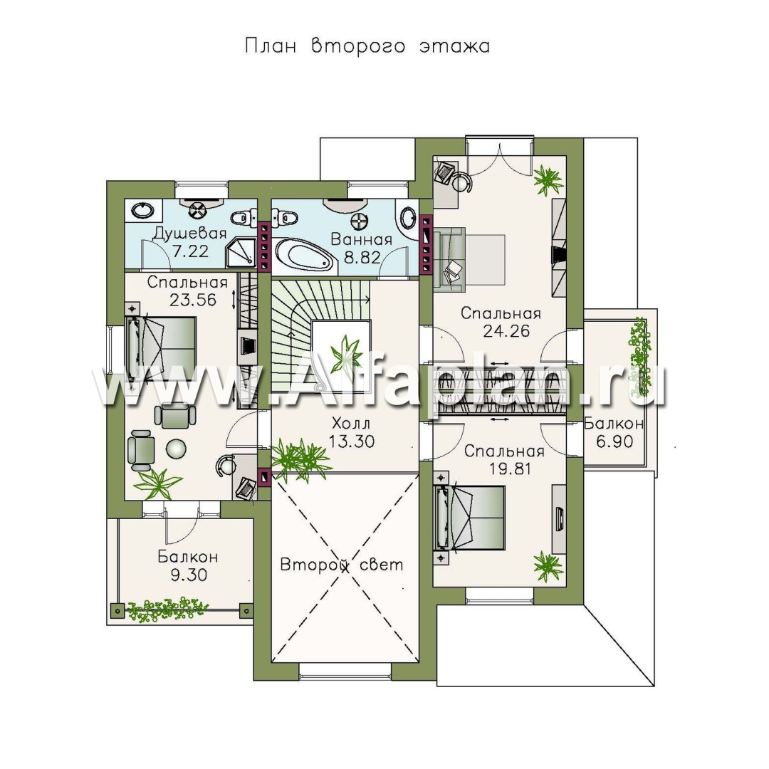 Проекты домов Альфаплан - «Голицын» - коттедж с двусветной гостиной и цоколем - план проекта №3