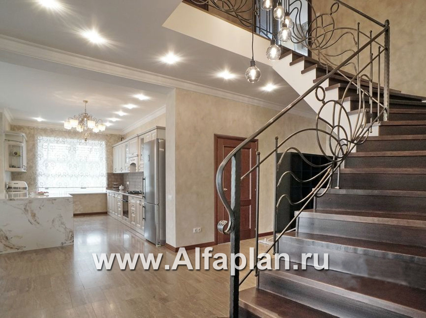 Проекты домов Альфаплан - «Голицын» - коттедж с двусветной гостиной и цоколем - дополнительное изображение №2