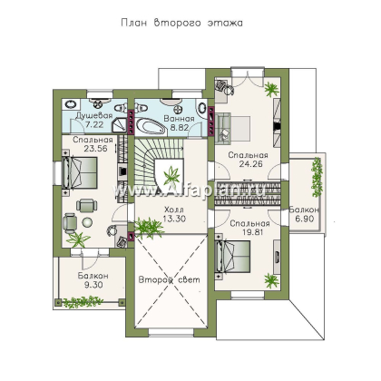 Проекты домов Альфаплан - «Голицын» - коттедж с двусветной гостиной и цоколем - превью плана проекта №3