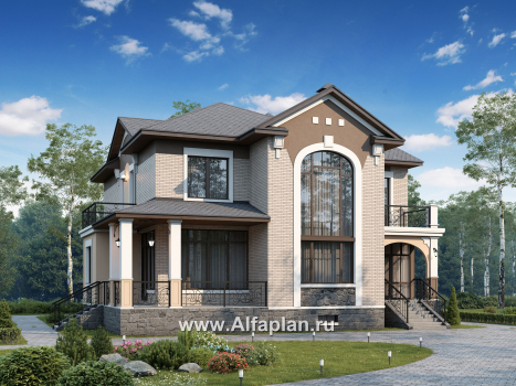 Проекты домов Альфаплан - «Голицын» - коттедж с двусветной гостиной и цоколем - превью дополнительного изображения №1