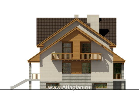Проекты домов Альфаплан - Кирпичный коттедж с террасой барбекю - превью фасада №3
