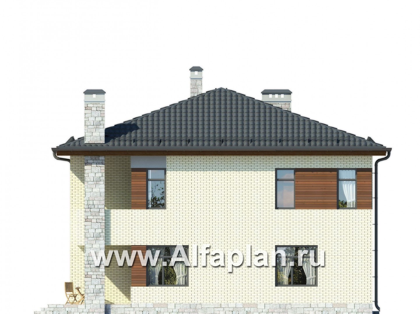 Проекты домов Альфаплан - Двухэтажный дом с шатровой кровлей - изображение фасада №1