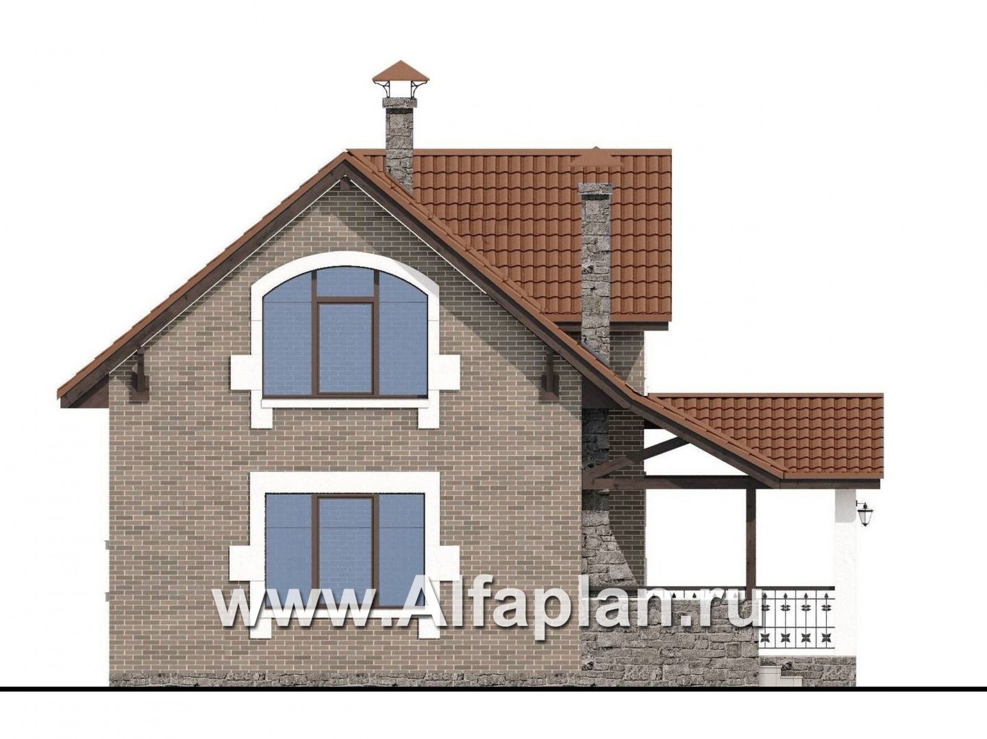 Проекты домов Альфаплан - "Отдых" - проект дома для дачи с мансардой и большой террасой - изображение фасада №3