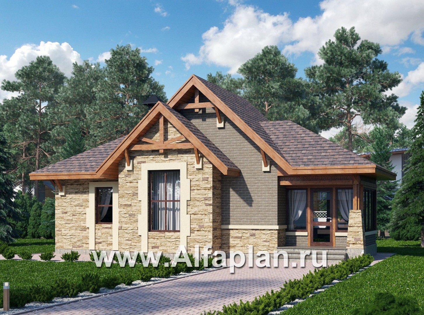 Проект бани с студией в мансарде - основное изображение