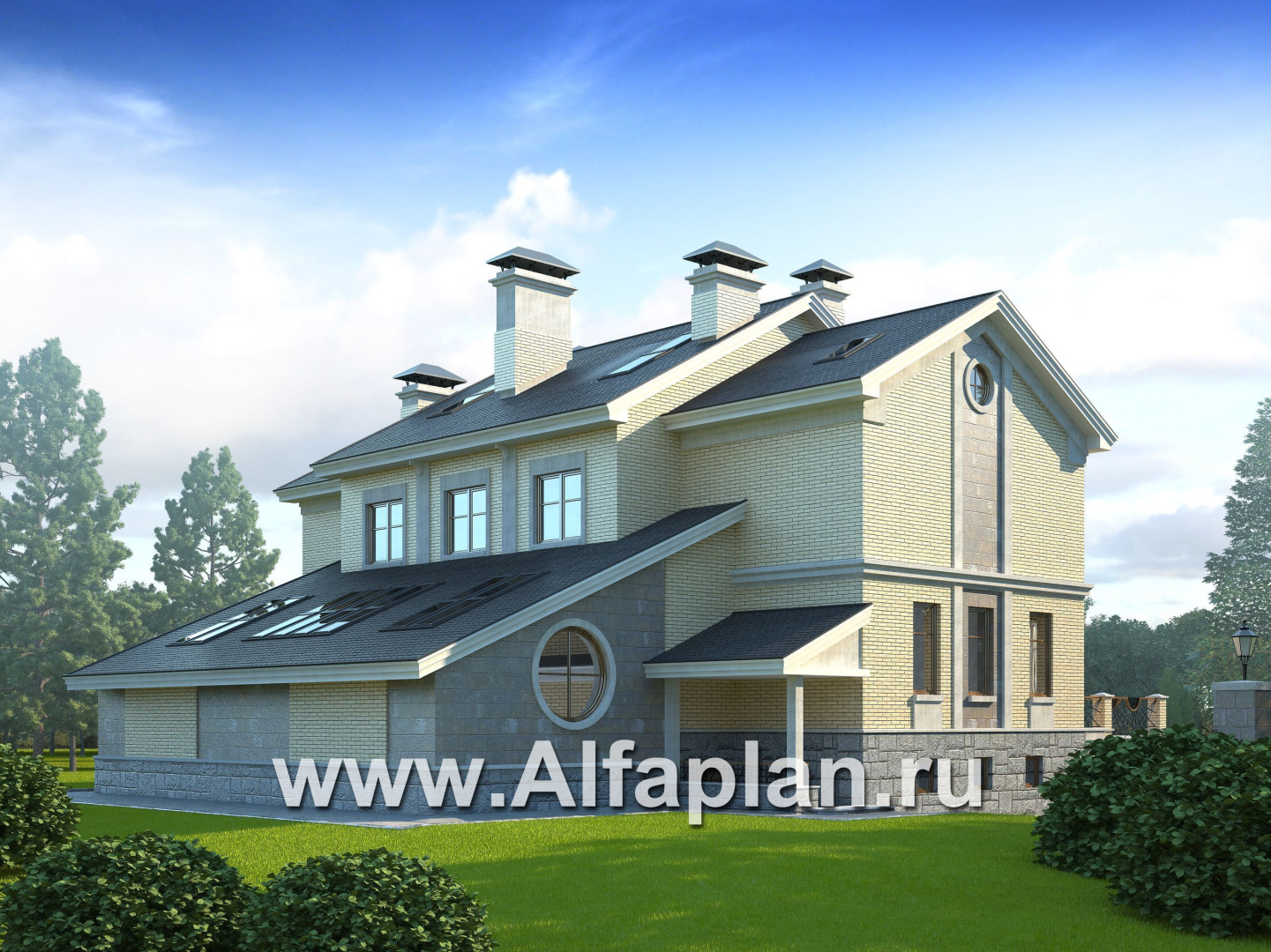 Проекты домов Альфаплан - «Поместье» - проект двухэтажного дома, с мансардойи двусветной гостиной, вилла в классическом стиле - дополнительное изображение №2
